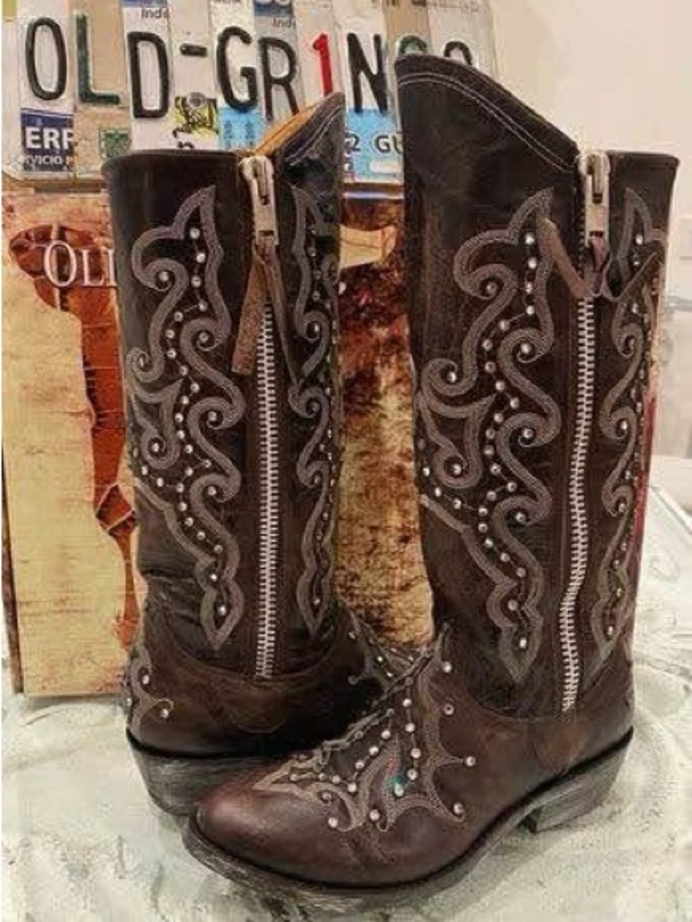 Crystal Custom Color Chocolate Brown Leather Hand Made Old Gringo Razz Boots